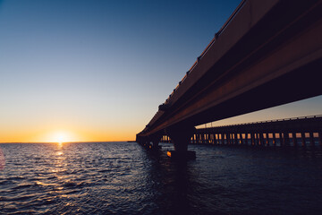 Florida Tampa bay bridge at sunset 