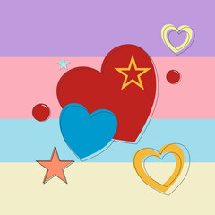 Vector love hearts concept. cute heart and star on pastel color background. Valentine's day template or background for Love and Valentine's day concept