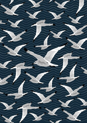 Gulls and Sea Textiles Pattern