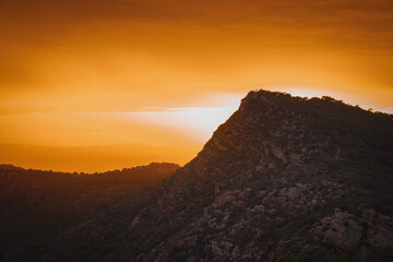 sunset over the mountains of the Mirador Garbi, Valencia, Spain