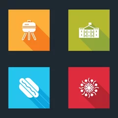 Fototapeten Set Barbecue grill, United States Capitol Congress, Hotdog sandwich and Firework icon. Vector © vector_v