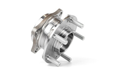 Car hub in silver color, isolated on a white background, hub friction bearing for wheel