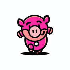Pig on the run cartoon character isolated vector illustration
