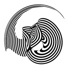 Vector optical art illusion of striped geometric black and white abstract knot surface flowing. Optical illusion style design.