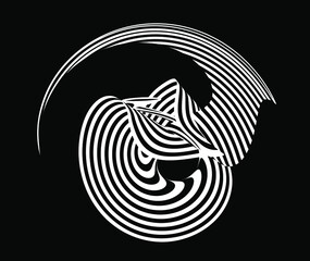 Vector optical art illusion of striped geometric black and white abstract knot surface flowing. Optical illusion style design.