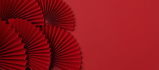 Chinese new year festival or wedding decoration over red background. Traditional lunar new year...