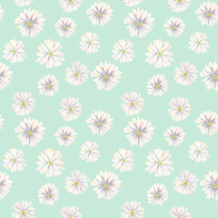 Floral watercolor pattern. Flowers daisy pattern. Summer design for children, girls, wrapping paper, gifts, postcards, banners, fabric, textiles, backgrounds, bedding. Watercolor Сamomile