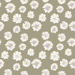 Floral watercolor pattern. Cute Daisy Seamless pattern. Watercolor chamomile. Botanical illustration. Design for kids, girls, baby, nursery, bedding, fabric, textile, wrapping paper, backgrounds, card
