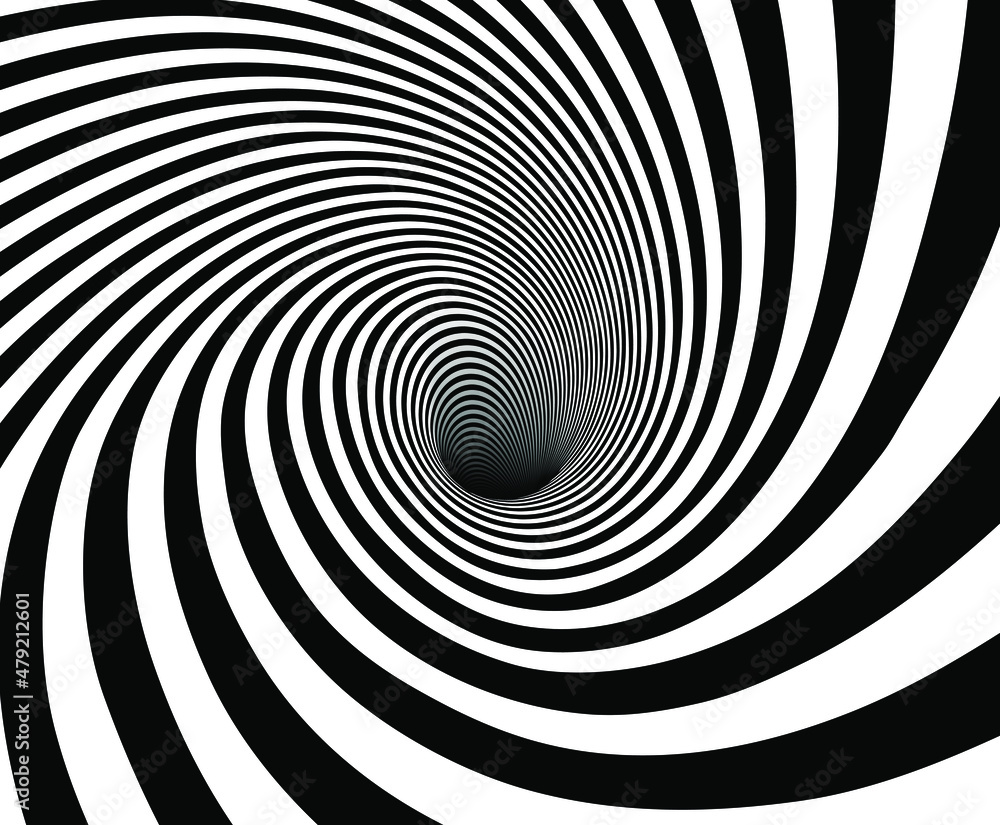 Poster vector optical art illusion of striped geometric black and white abstract line surface flowing like 