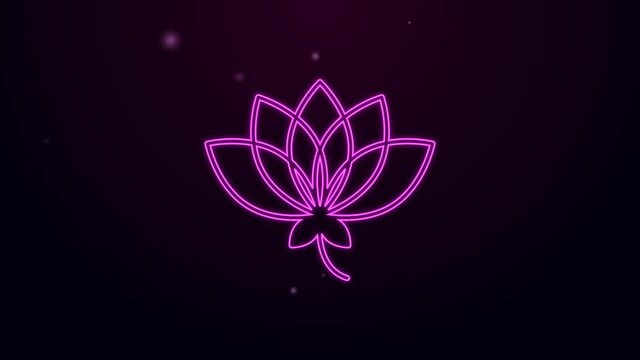 Glowing neon line Lotus flower icon isolated on black background. 4K Video motion graphic animation
