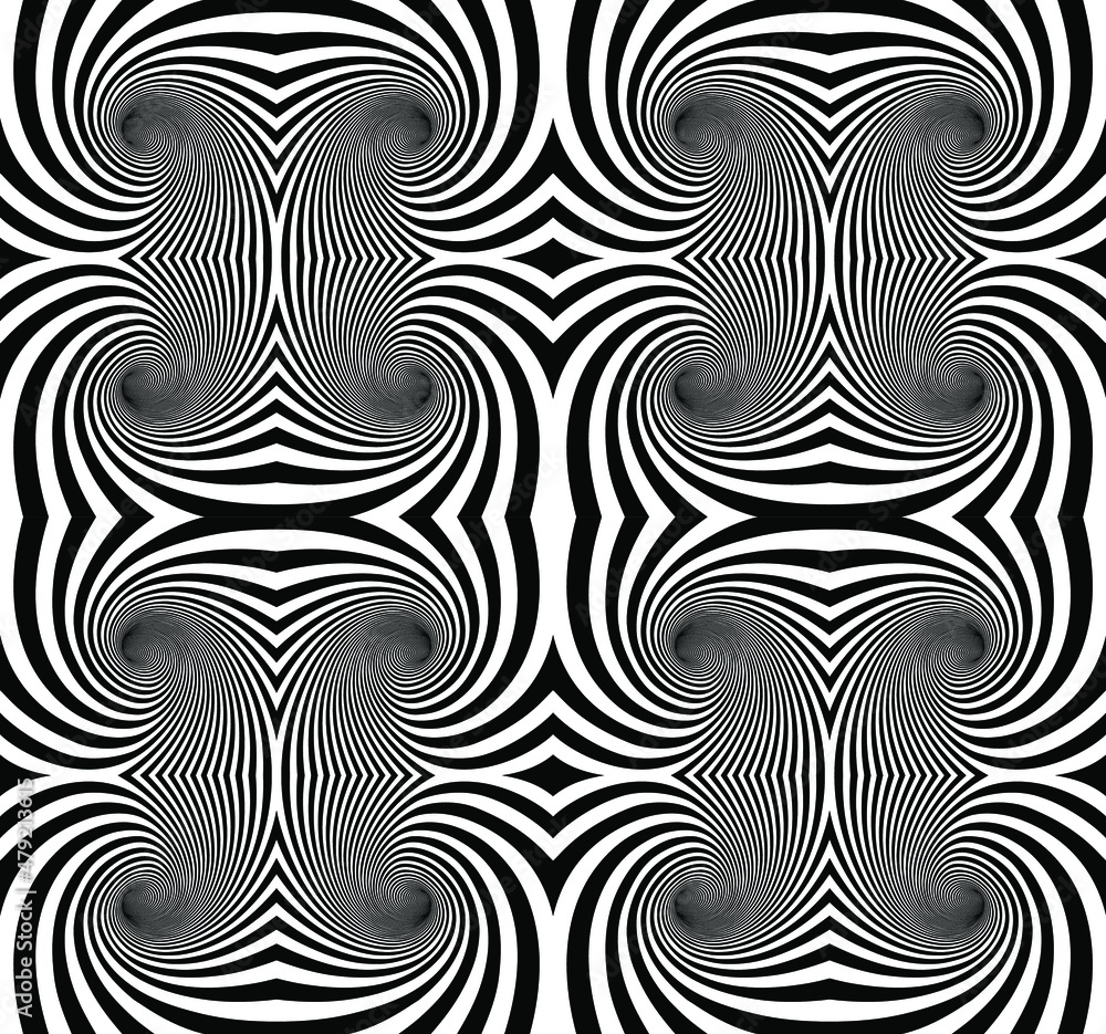 Poster seamless pattern of vector optical art illusion of striped geometric black and white abstract line s