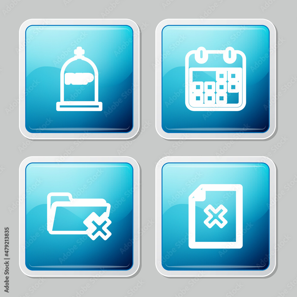 Poster set line tombstone with rip written, calendar, delete folder and file document icon. vector