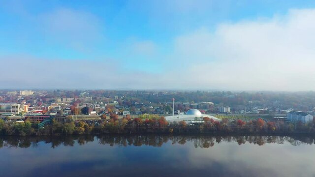 Aerial of Springfield, Massachusetts, United States in early morning 4K