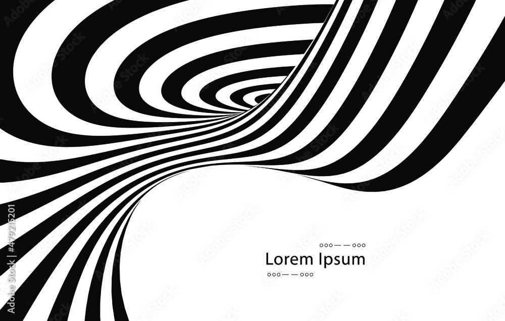 Aufkleber vector optical art illusion of striped geometric black and white abstract surface flowing like a hyp