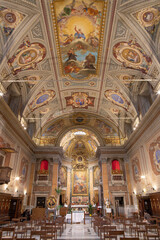 ROME, ITALY - AUGUST 28, 2021: The nave of church Oratorio di San Francesco Saverio.