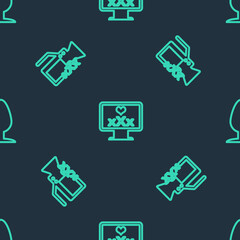 Set line Monitor with 18 plus content, Video camera Sex and Anal plug on seamless pattern. Vector