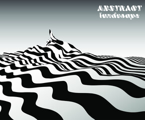 Black and white striped abstract fluid landscape vector illustration.