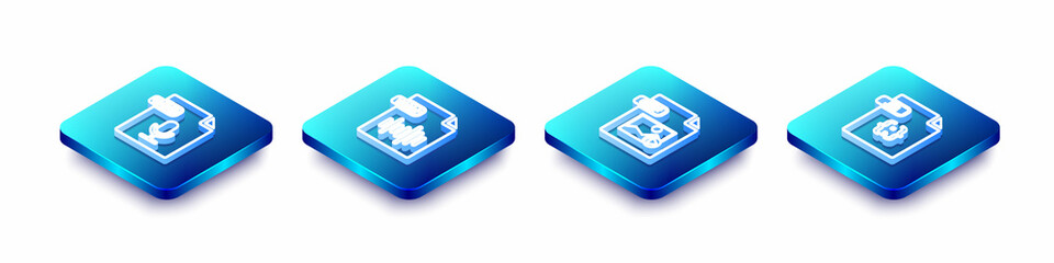 Set Isometric line OGG file document, WAV, GIF and JS icon. Vector