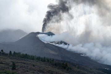 Active volcano of La Palma in December 2021