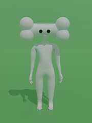 3D render of a basic white figure with a Bone Head a two eyes