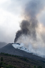 Volcano Cumbre Vieja in La Palma emitting big amounts of ashes