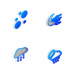 Set Isometric line Fog and moon, Snow, Cloud with snow and sun icon. Vector