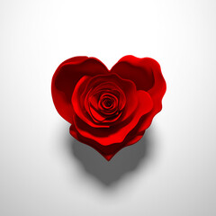 A rose flower with heart-shaped petals. Elegant romantic background. 3D render illustration.