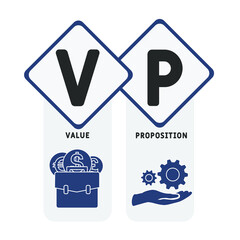 VP - Value Proposition acronym. business concept background.  vector illustration concept with keywords and icons. lettering illustration with icons for web banner, flyer, landing pag