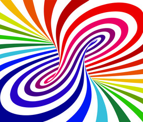Vector illustration of torus inside view with geometrical hypnotic psychedelic colorful stripes on white background.