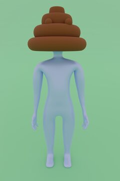 3d render of a person with a poop head with a green background