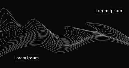 Abstract vector optical art illustration of white wave lines isolated on black background.