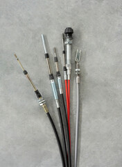 Variety of brake cables. Brake cable production. Object.