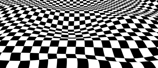 3D surreal landscape background. Black and white terrain. Optical illusion design. Vector abstract illustration.