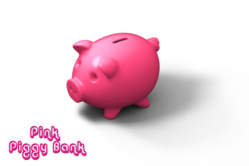 Pink piggy bank with drop soft shadow isolated on white background. Flat lay minimal concept design illustration from 3D rendering.
