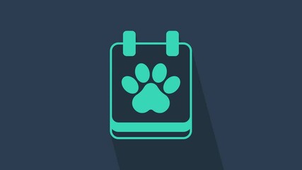 Turquoise Calendar grooming icon isolated on blue background. Event reminder symbol. 4K Video motion graphic animation