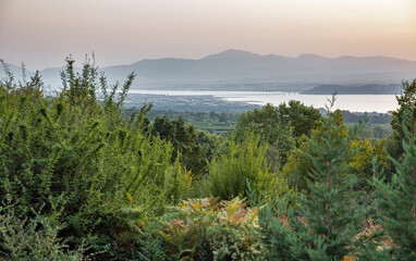 Polyfytos artificial lake sunset in Greece.
