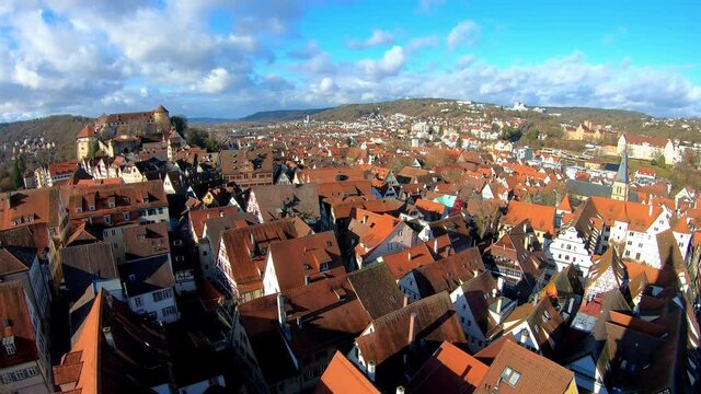Time lapse shot of sky over of the picturesque old town of Tübingen, Germany