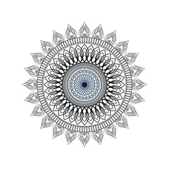 Outline round Mandala in mehndi style for coloring page. Antistress for adults and children. Doodle ornament in black and white. Hand draw vector illustration.