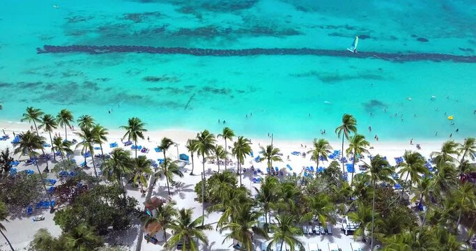 aerial view of a beautiful tropical caribbean beach in La Romana, Dominican Republic