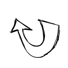 One hand-drawn geometric element. Arrow, pointer, black vector element for design. Doodle isolated on white