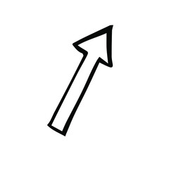 One hand-drawn geometric element. Arrow, pointer, black vector element for design. Doodle isolated on white