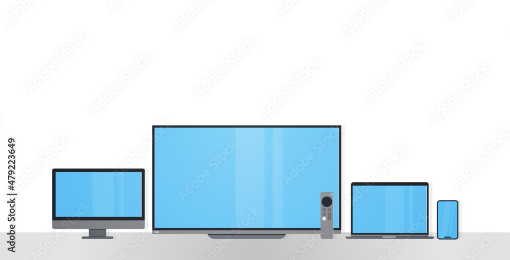 Aufkleber smart technology devices on white background and responsive web design flat vector illustration.