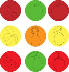 bright color fruits set icons