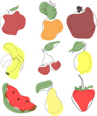 colorful line art fruits set