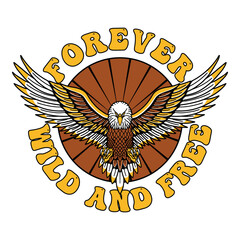 Colorful Eagle Illustration with Open Wings and Slogan Artwork on White Background