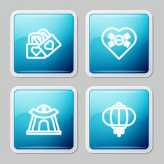 Set line Lock with heart, Love Korea, Korean temple and lantern icon. Vector