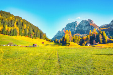 Scenic image of meadow in National Park Tre Cime di Lavaredo.