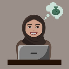 Muslim islam Woman wearing hijab Business Analytic Character with notebook earn money