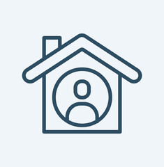 Work from Home Careers. Remote worker, silhouette of a man working at a computer, in the background a house icon