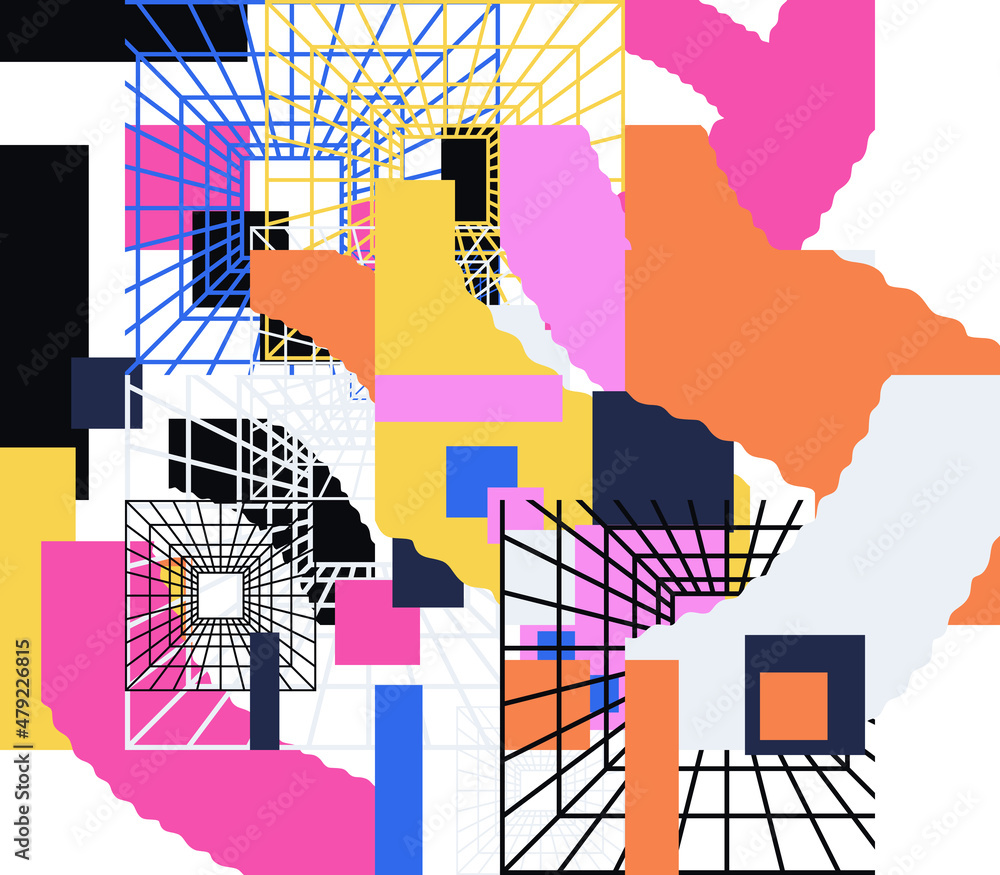 Poster generative design artwork of abstract vector generated shapes composition